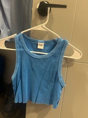 Aritzia Tna Women's Blue Ribbed Cropped Tank Top